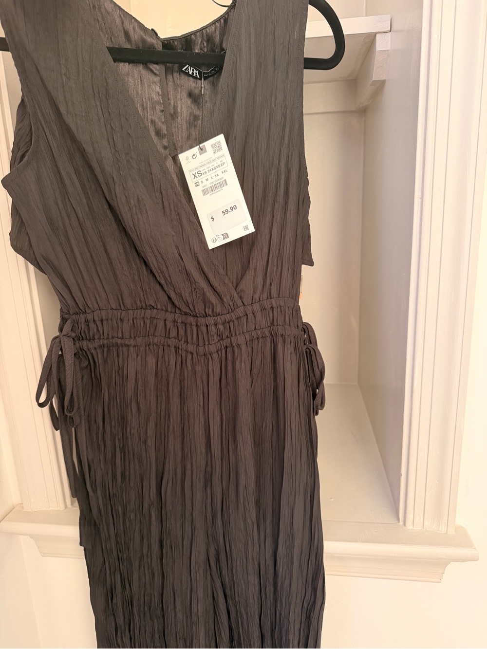 NWT Zara Black Cinch Waist Crinkle Jumpsuit